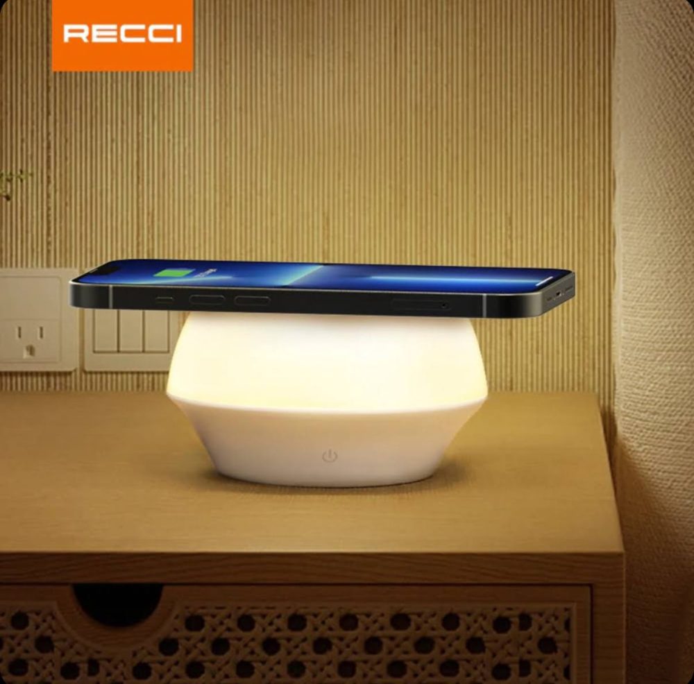 شارژر Wireless موبایل و چراغ خواب Recci مدل ماشروم