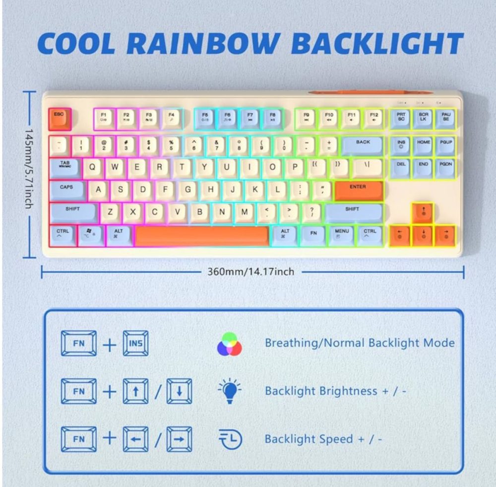کیبورد گیمینگ RGB دار فری ولف FREEWOLF مدل KEY 87 رنگ آبی - Image 3