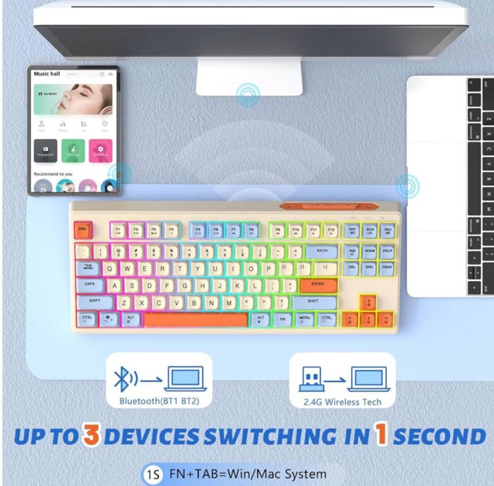 کیبورد گیمینگ RGB دار فری ولف FREEWOLF مدل KEY 87 رنگ آبی - Image 5